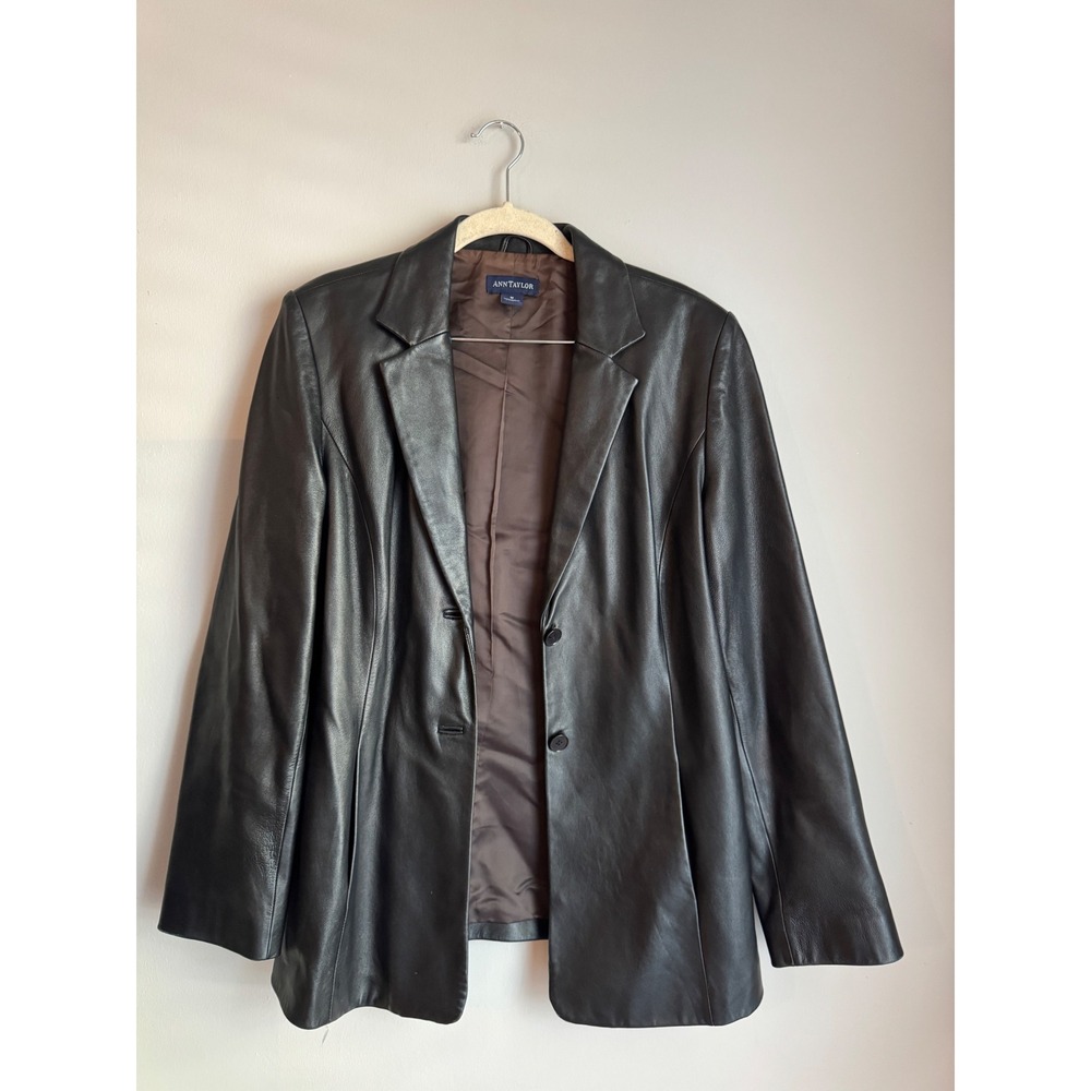 Ann Taylor Womens Black 100% Leather Blazer Jacket Size M